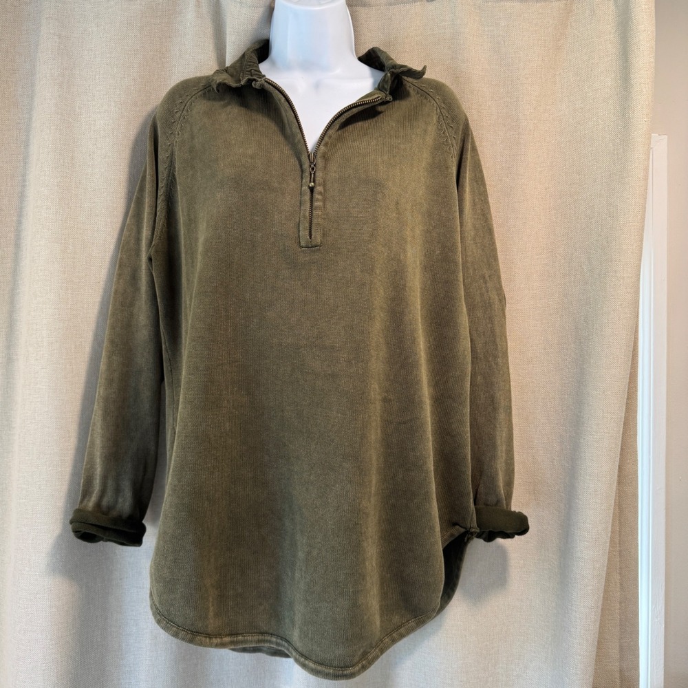 PBJ Blues Mens Olive Green Quarter Zip Pullover Cotton Sweatshirt Sz L
